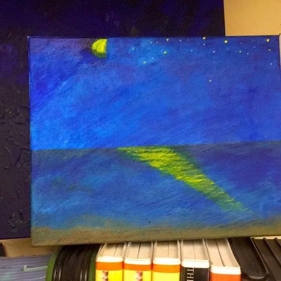 Painting”Night at the beach” acrylic8x10